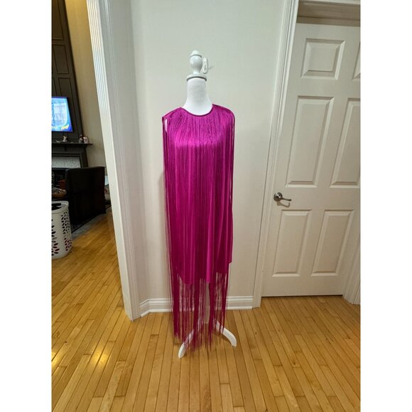 Anthropologie Hutch Magenta Fringe Dress M NWT Tassel Midi - Picture 3 of 14
